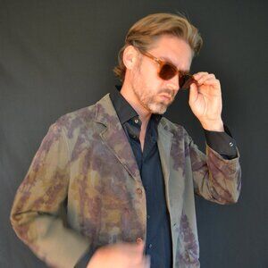 Tommy Bahama silk Blazer sport coat green brown Medium large camo painted black